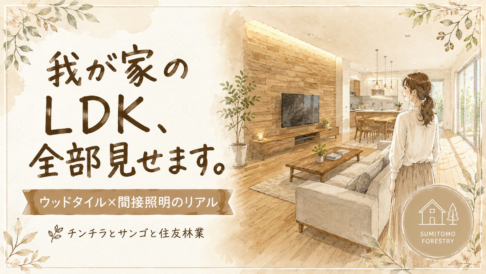 【WEB内覧会】住友林業LDKを公開｜ウッドタイルの壁と間接照明